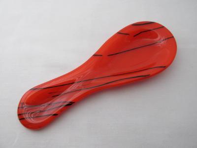 SR12139 - Orange with Black Streamers Small Spoon Rest