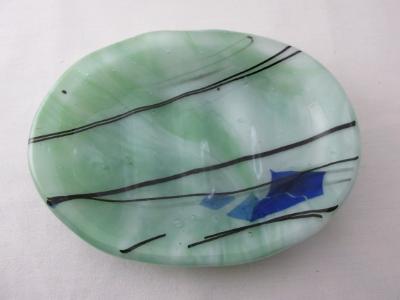 SO15043 - Lt Green Streaky & Black Streamer/Blue Collage Soap Dish