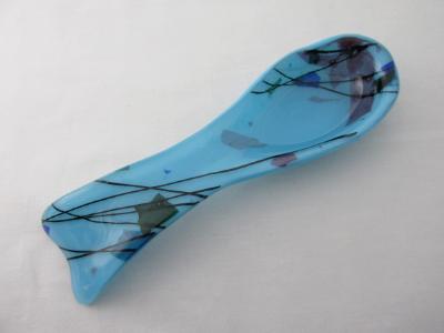 SR12151 - Lt. Cyan with "Spring" Collage Large Spoon Rest