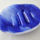 SO15030 - Cobalt Blue Wispy on White Soap Dish