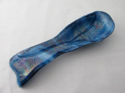 SR12106 - Copper Blue/White Streaky with Clear Granite Irid Large Spoon Rest