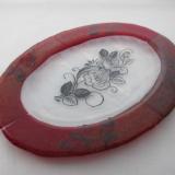 OV18047 - Roses Oval Platter, Garnet Red, Iridized and White Wispy