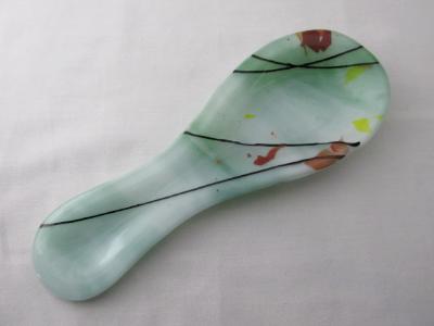 SR12127  - Lt. Green and White Steaky with "Autumn" Collage Small Spoon Rest