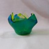 QT16014 - Spring Green Wispy with Iridized Turquoise Blue Q-Tip Holder