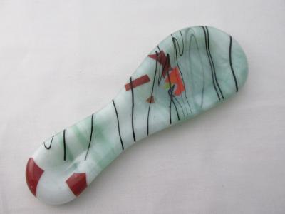 SR12110  - Lt. Green and White Steaky with "Autumn" Collage Small Spoon Rest