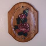 WS10046 - Rose Vine Glass Enamel painting on Cherry Wood Placque