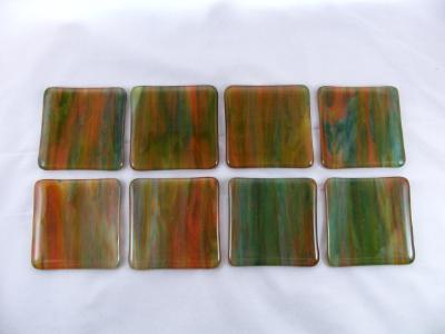 CO1206 - Orange & Deep Forest Green Streaky Coasters