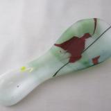 SR12096 - Lt. Green and White Steaky with "Autumn" Collage Small Spoon Rest