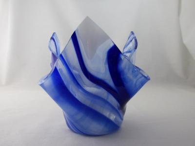VO2431 - Blue & White Streaky Baroque Lotus Votive Holder