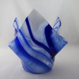 VO2431 - Blue & White Streaky Baroque Lotus Votive Holder