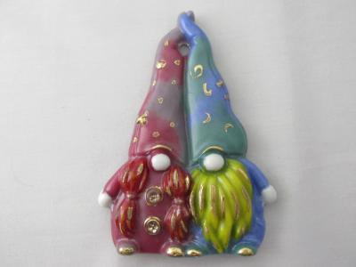 TO22109 -Pink/Purple & Blue/Green Gnome Couple Christmas Tree Ornament