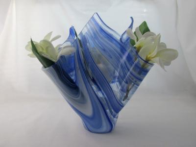 VA1182 - Cobalt Blue & White Baroque Centerpiece Vase