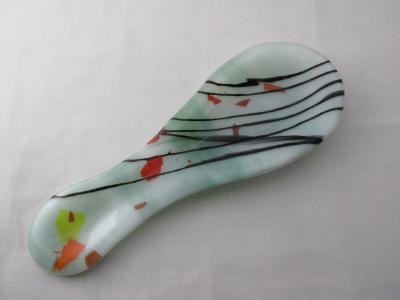 SR12126  - Lt. Green and White Steaky with "Autumn" Collage Small Spoon Rest